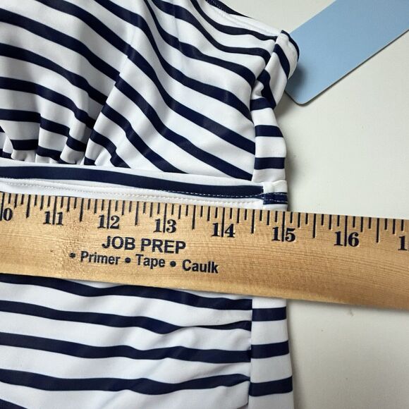 Yonique Open Back Halter Tankini Top Swimsuit Blue White Stripe XL Ruched - Picture 8 of 11